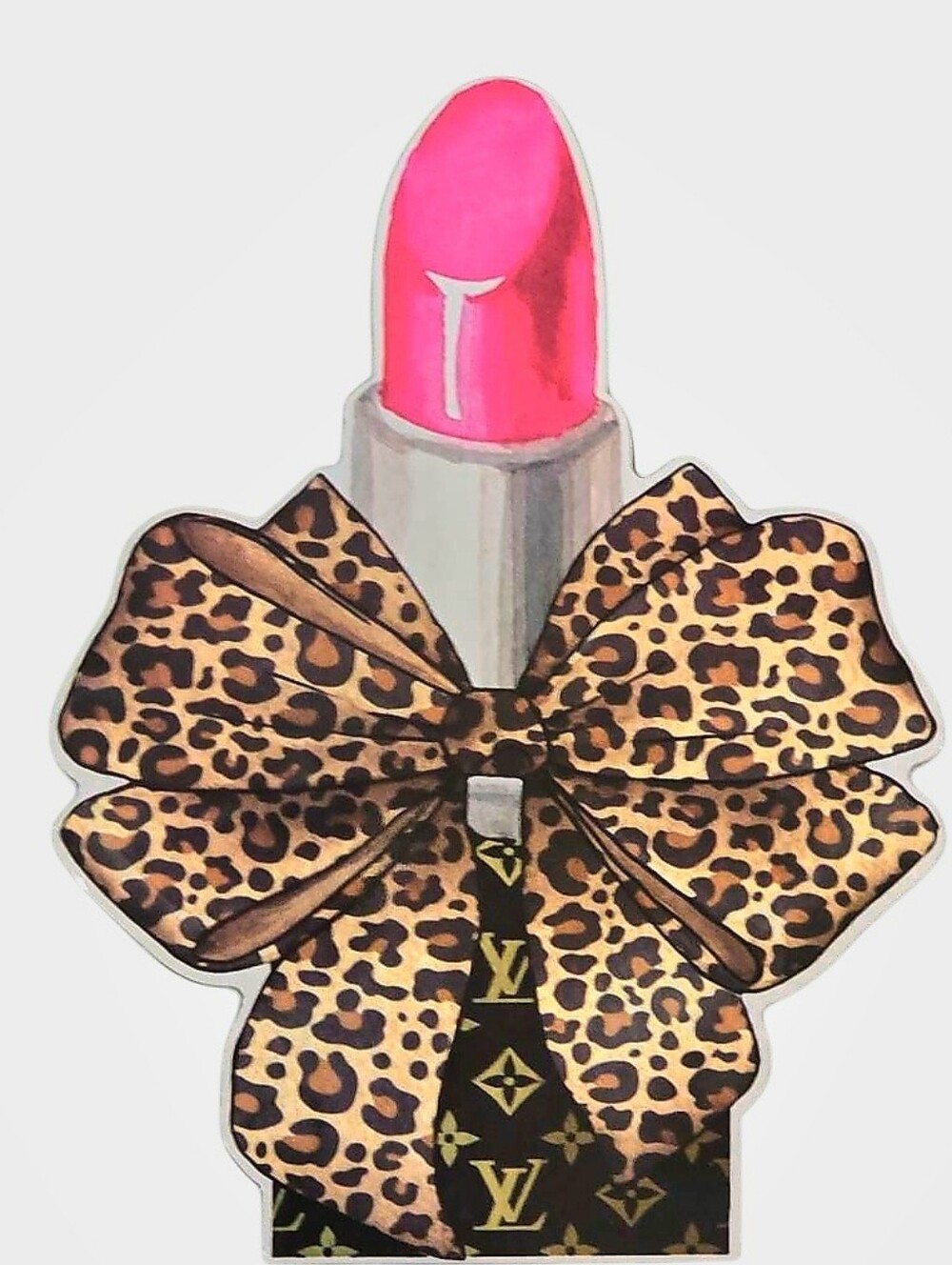 At Home Louis Vuitton Leopard Bow Pink Lipstick Wood Decor